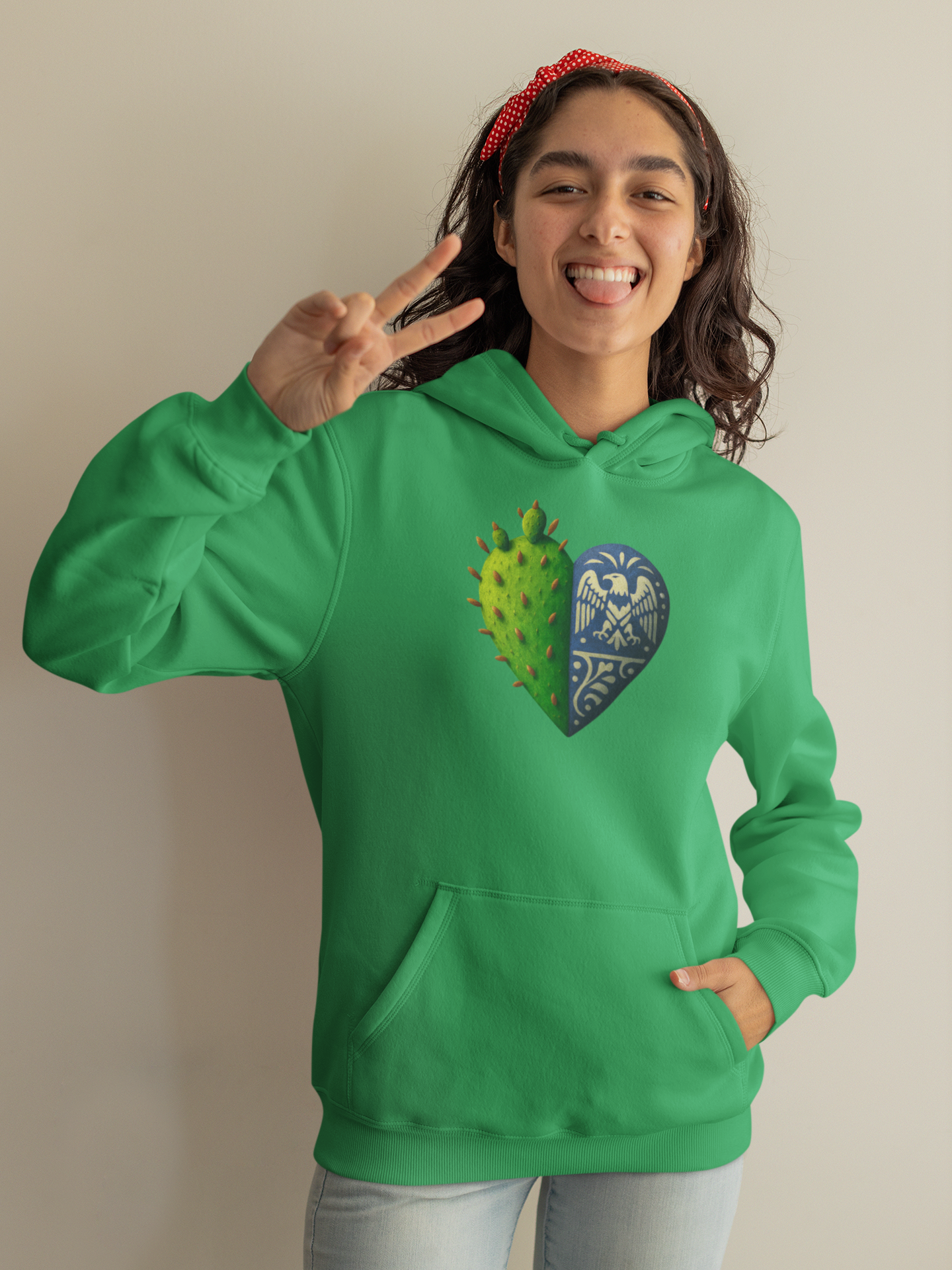 Sudadera con gorro. Corazón Nopal & Azulejo (México + Portugal)